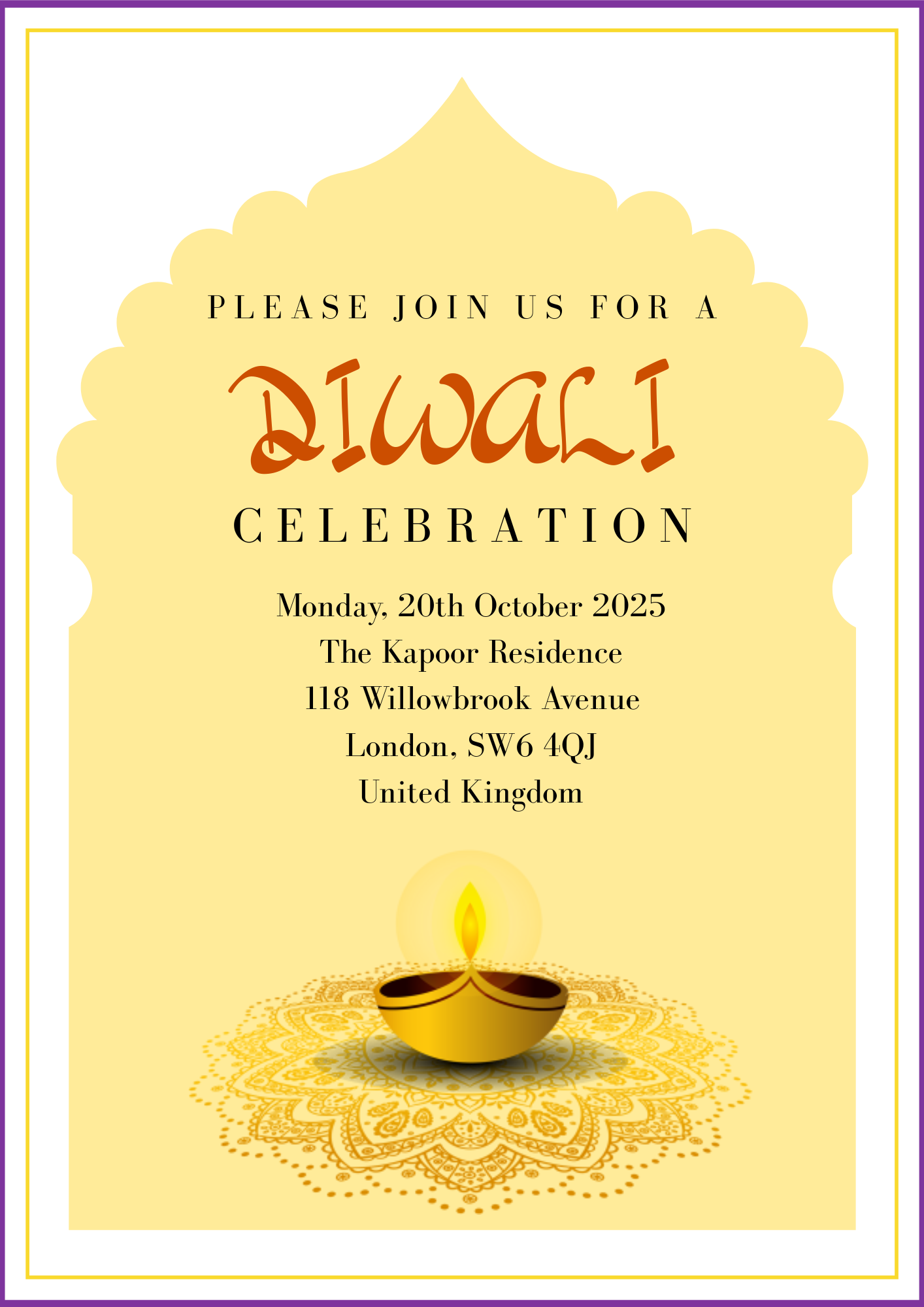 diwali invitation template